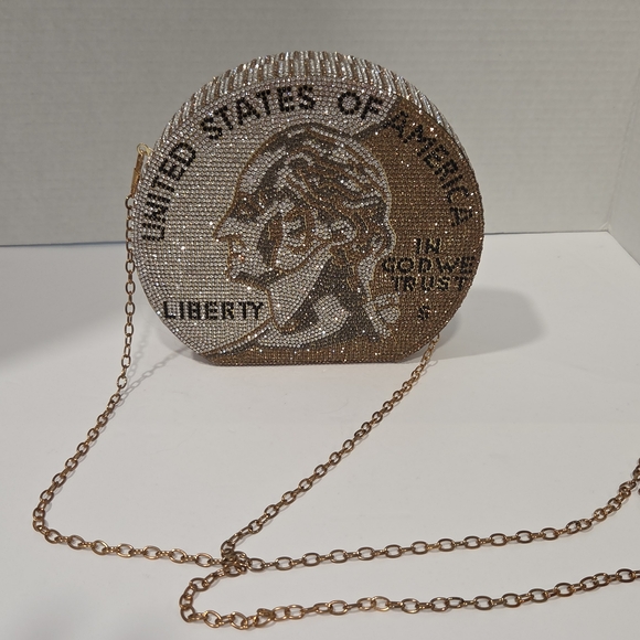 Coin-Shaped Rhinestone Clutch - Picture 3 of 7